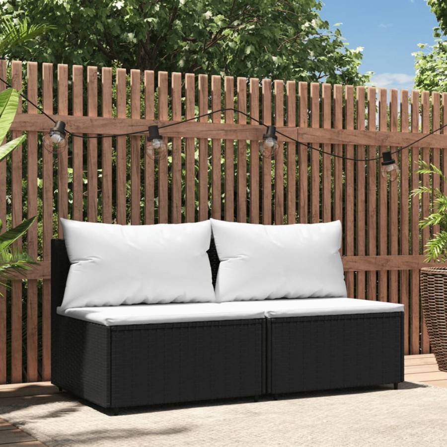 Canapés centraux de jardin et coussins 2pcs Noir Résine tressée