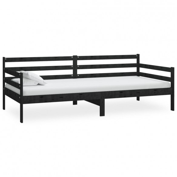 Lit de repos avec matelas 90x200 cm Noir Bois de pin massif