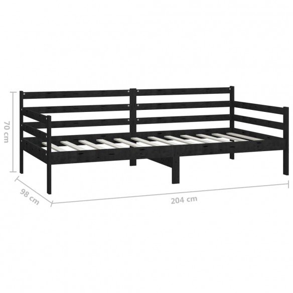 Lit de repos avec matelas 90x200 cm Noir Bois de pin massif