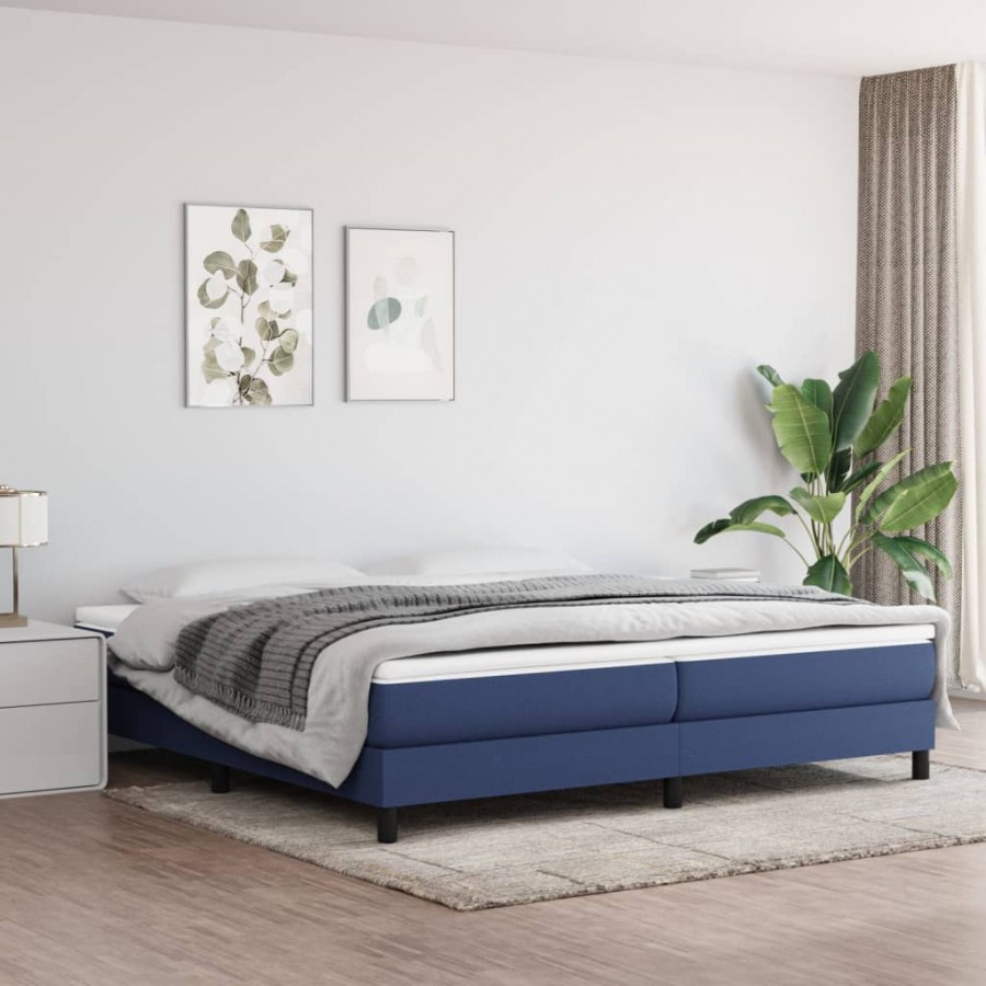 Cadre de lit avec matelas Bleu 200x200 cm Tissu