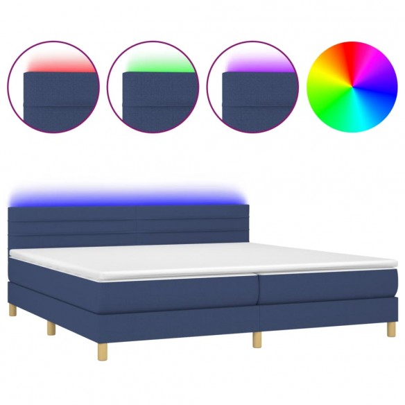 Cadre de lit et matelas et LED Bleu 200x200 cm Tissu