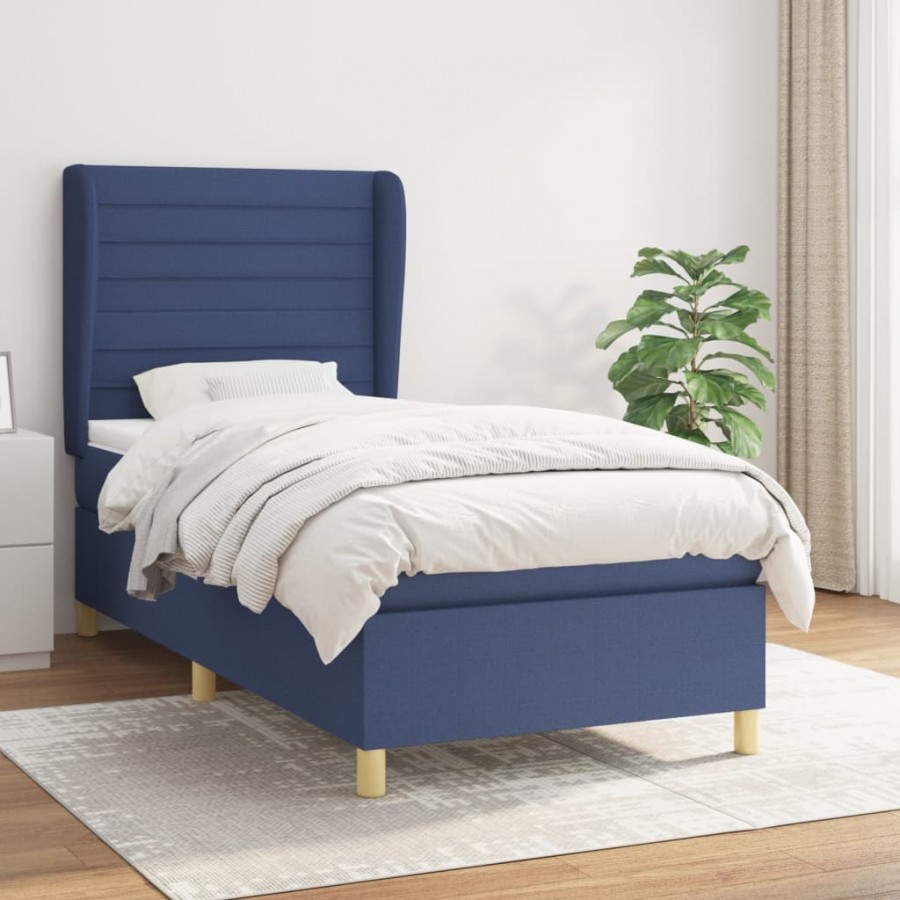 Cadre de lit avec matelas Bleu 100x200 cm Tissu