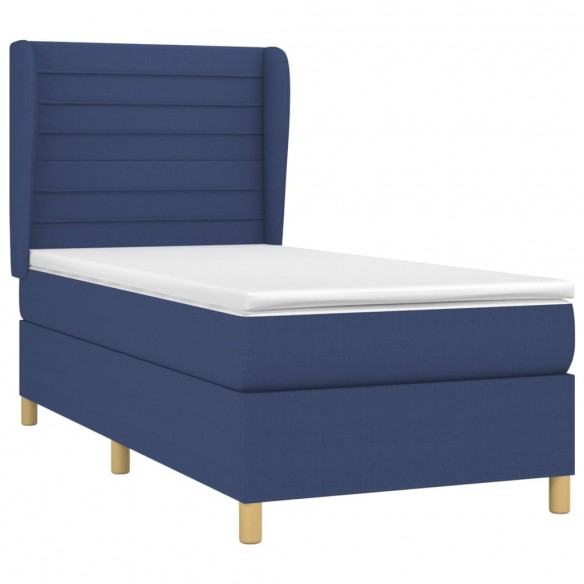 Cadre de lit avec matelas Bleu 100x200 cm Tissu