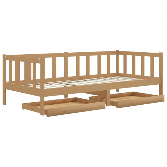 Lit de repos et tiroirs 90x200cm Marron miel Bois de pin massif