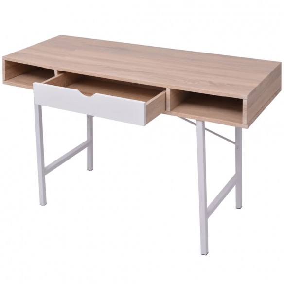 Bureau avec 1 compartiment Chêne et blanc