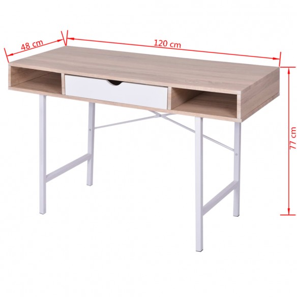 Bureau avec 1 compartiment Chêne et blanc