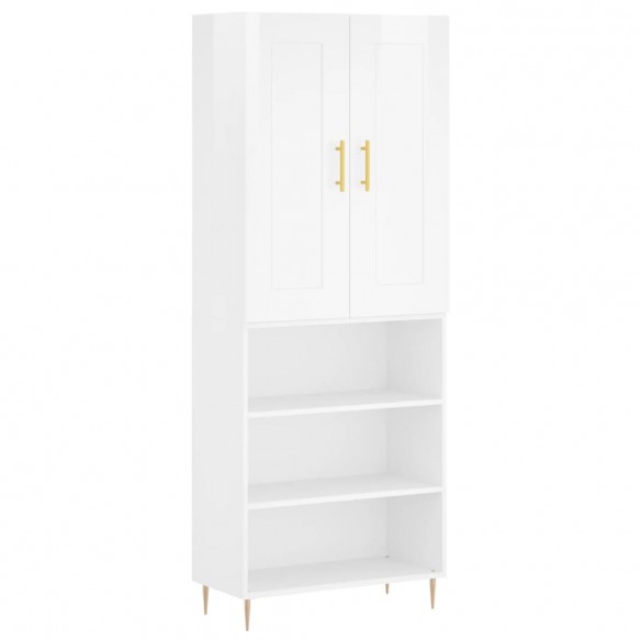 Buffet haut Blanc brillant 69,5x34x180 cm Bois d'ingénierie