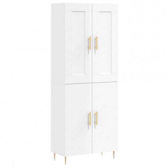 Buffet haut Blanc brillant 69,5x34x180 cm Bois d'ingénierie