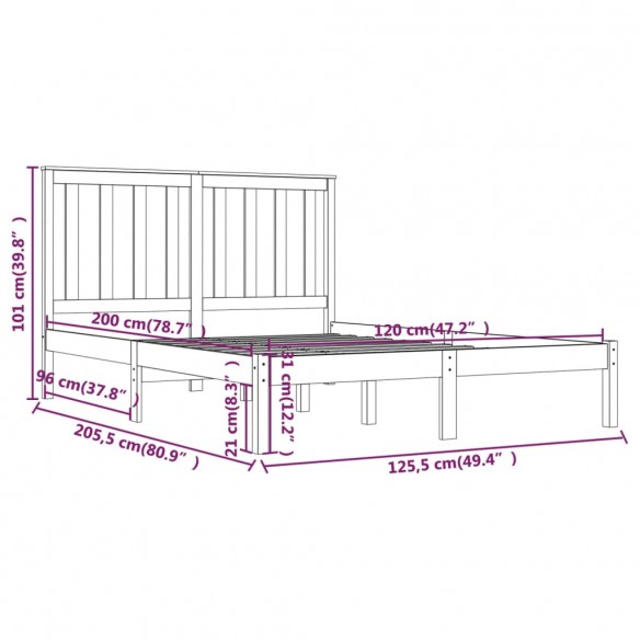 Cadre de lit Bois de pin massif 120x200 cm