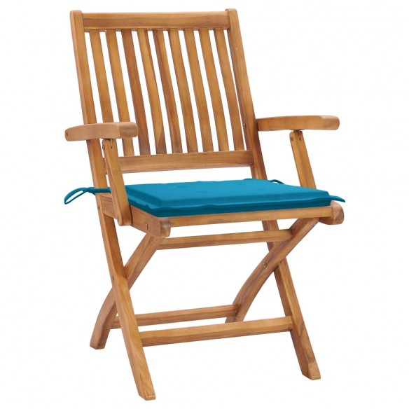 Chaises de jardin 2 pcs avec coussins bleu Bois de teck massif