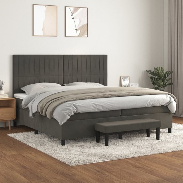 Cadre de lit et matelas Gris foncé 200x200cm Velours