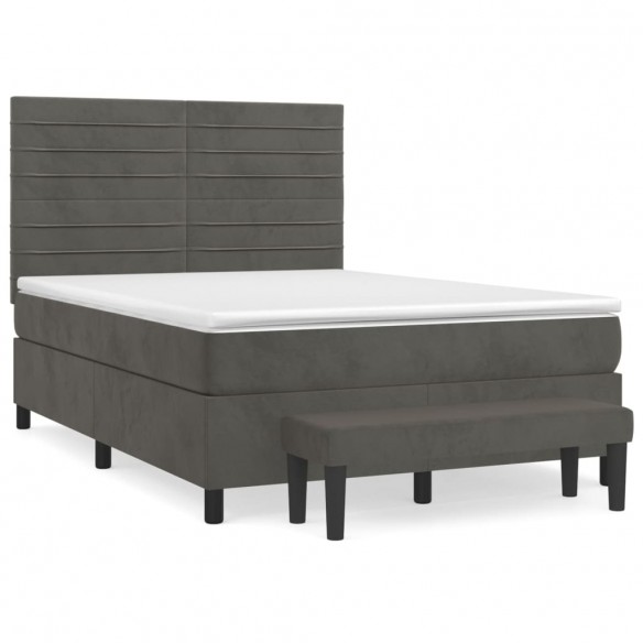 Cadre de lit et matelas Gris foncé 140x200cm Velours