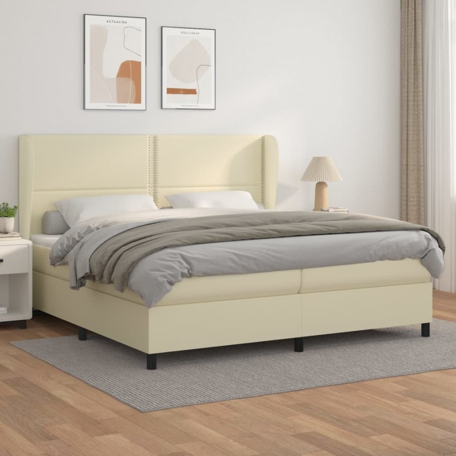 Cadre de lit avec matelas Crème 200x200cm Similicuir