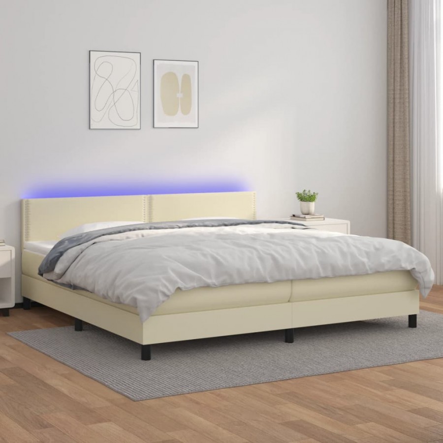 Cadre de lit avec matelas et LED Crème 200x200 cm