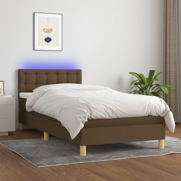 Cadre de lit matelas et LED Marron foncé 100x200cm