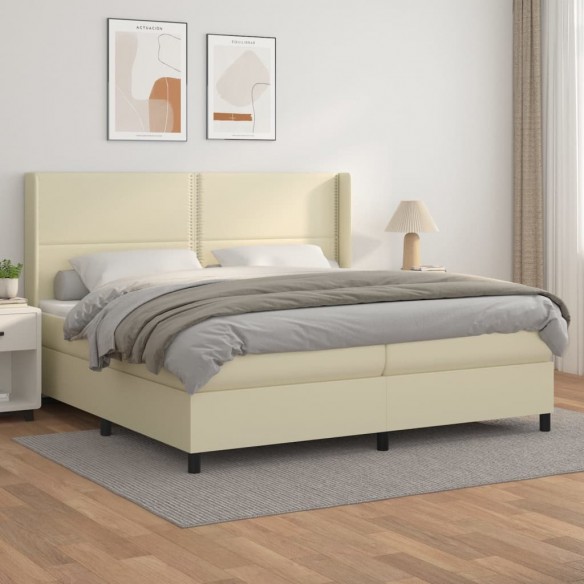 Cadre de lit avec matelas Crème 200x200cm Similicuir