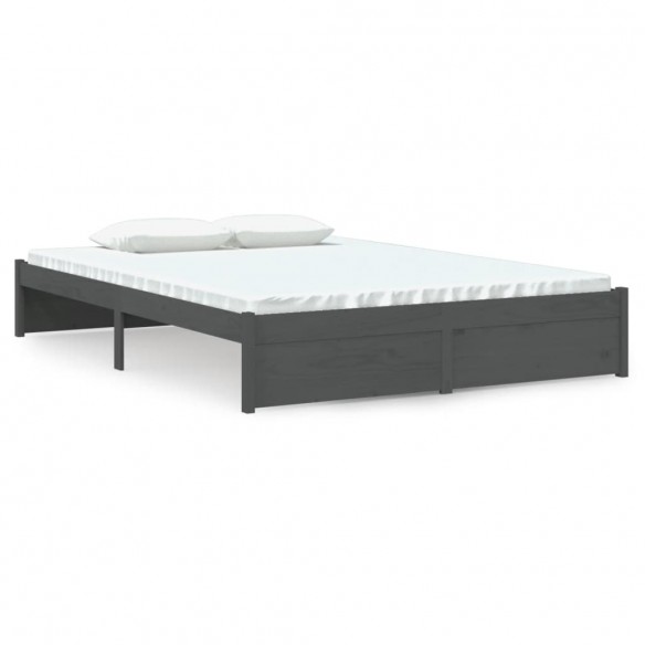 Cadre de lit Gris Bois massif 140x190 cm