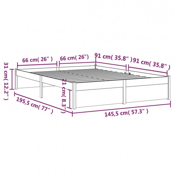 Cadre de lit Gris Bois massif 140x190 cm