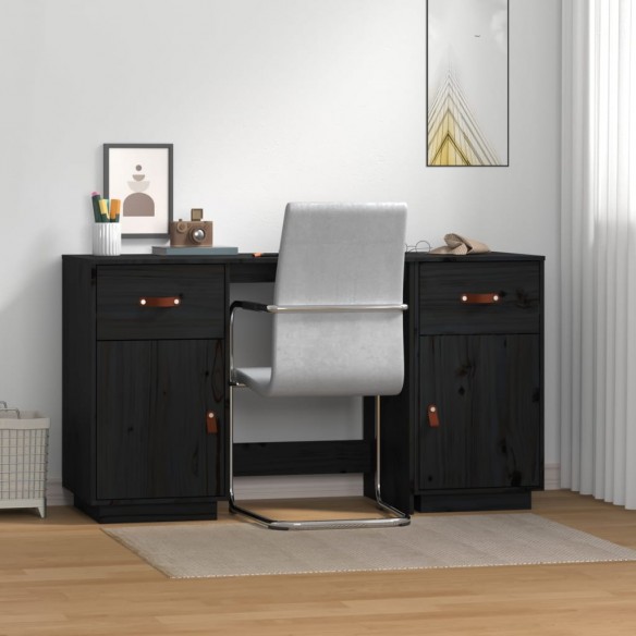 Bureau avec armoires Noir 135x50x75 cm Bois massif de pin