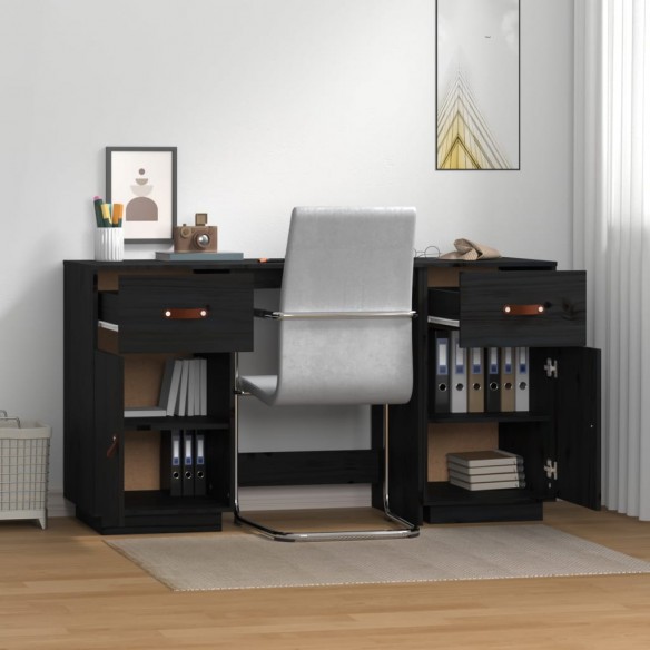 Bureau avec armoires Noir 135x50x75 cm Bois massif de pin