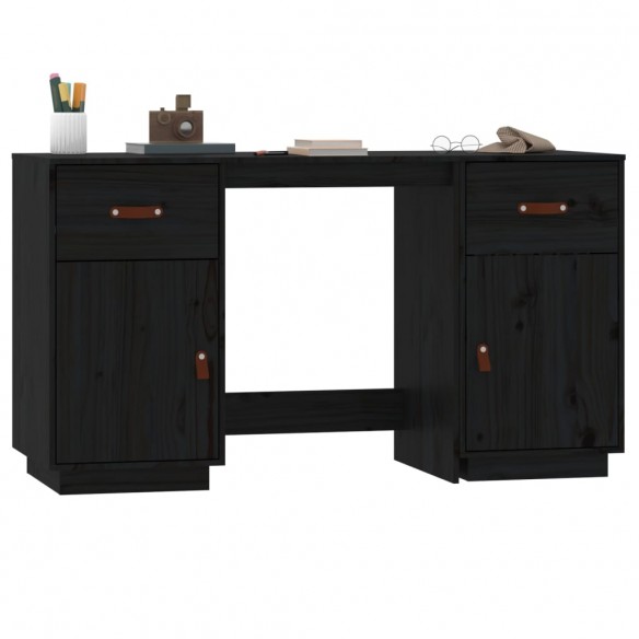 Bureau avec armoires Noir 135x50x75 cm Bois massif de pin