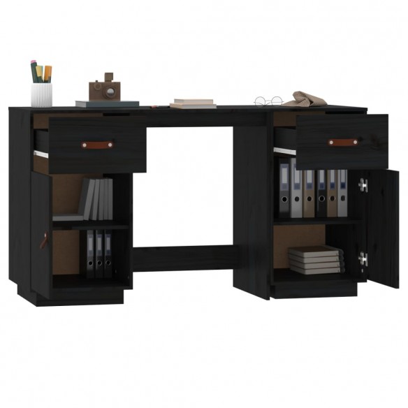 Bureau avec armoires Noir 135x50x75 cm Bois massif de pin