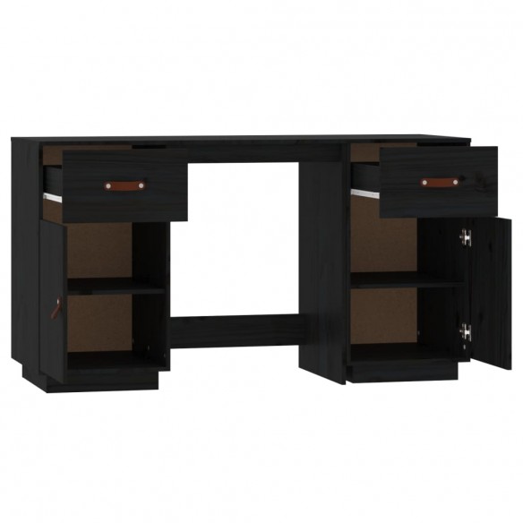 Bureau avec armoires Noir 135x50x75 cm Bois massif de pin