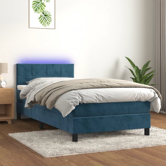 Cadre de lit et matelas et LED Bleu foncé 80x200 cm