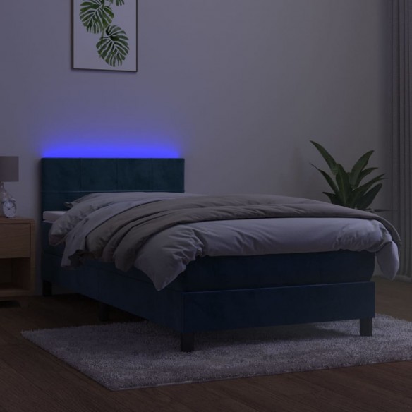 Cadre de lit et matelas et LED Bleu foncé 80x200 cm