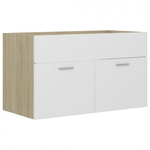 Armoire d'évier Blanc et chêne sonoma 80x38,5x46 cm Aggloméré