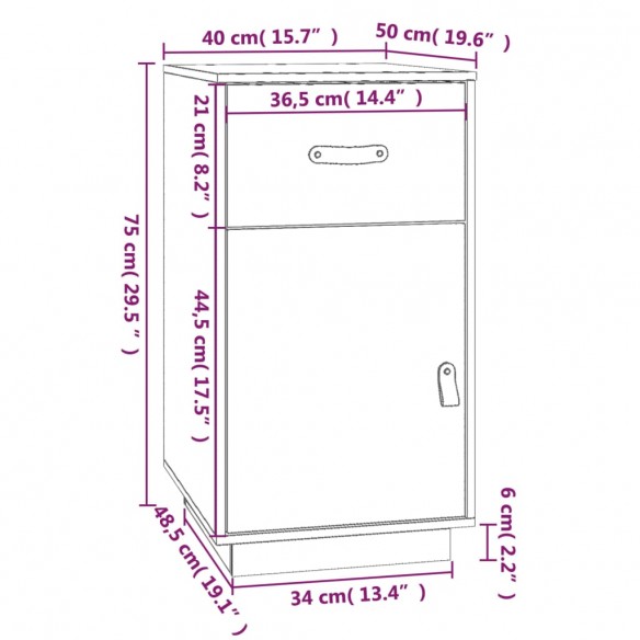 Armoire de bureau Gris 40x50x75 cm Bois massif de pin