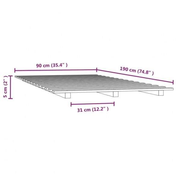 Cadre de lit Noir 90x190 cm Bois de pin massif