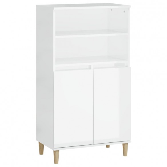 Buffet haut Blanc brillant 60x36x110 cm Bois d'ingénierie