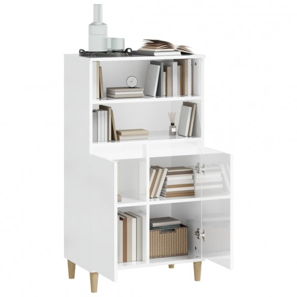 Buffet haut Blanc brillant 60x36x110 cm Bois d'ingénierie