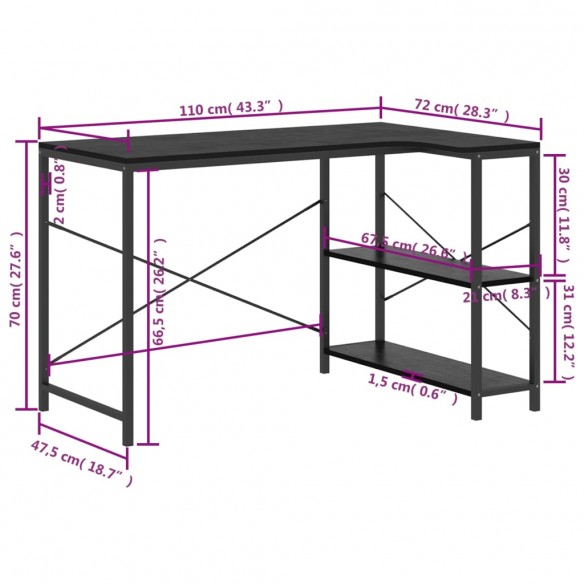 Bureau d'ordinateur Noir 110x72x70 cm Aggloméré