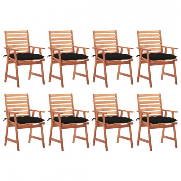 Chaises à dîner d'extérieur 8 pcs avec coussins Acacia massif