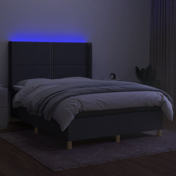 Cadre de lit matelas LED Gris foncé 140x190 cm Tissu