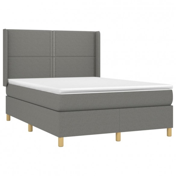 Cadre de lit matelas LED Gris foncé 140x190 cm Tissu