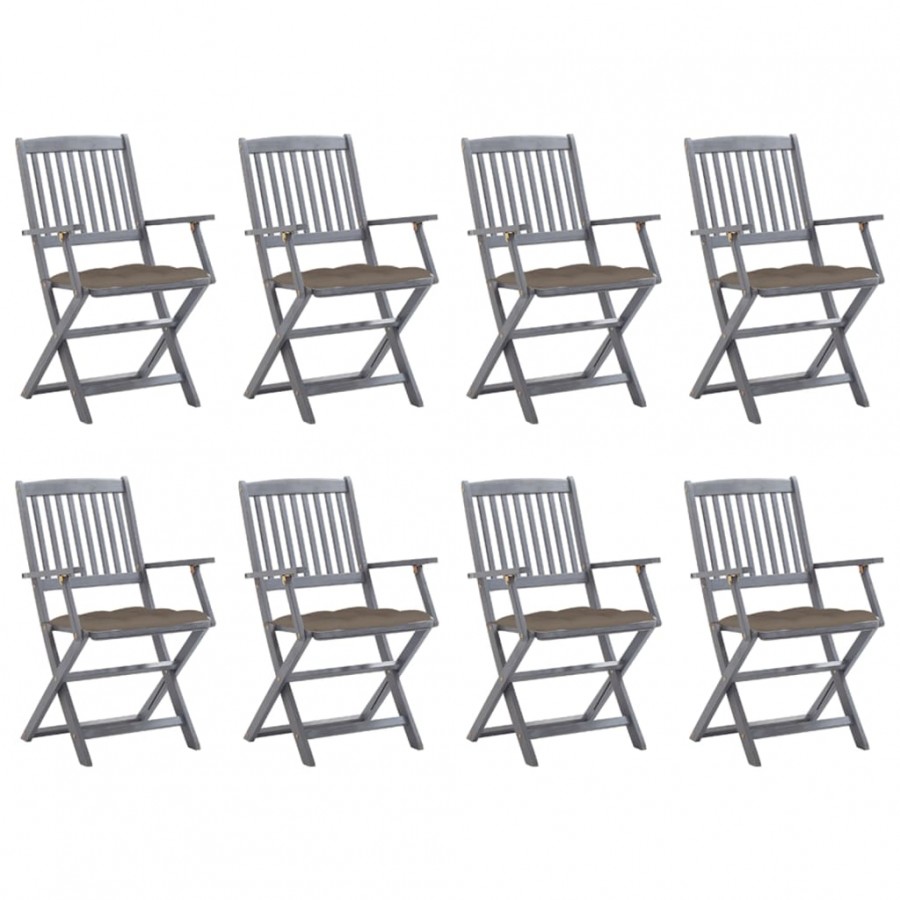 Chaises pliables d'extérieur 8 pcs avec coussins Bois d'acacia