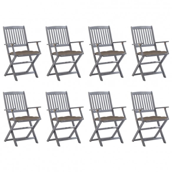 Chaises pliables d'extérieur 8 pcs avec coussins Bois d'acacia