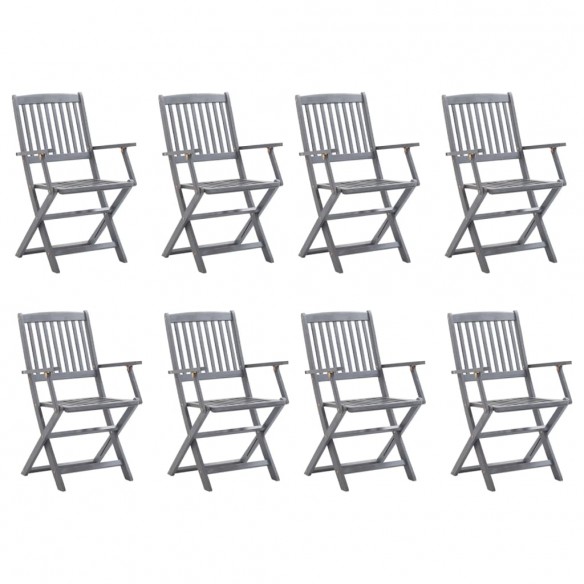 Chaises pliables d'extérieur 8 pcs avec coussins Bois d'acacia