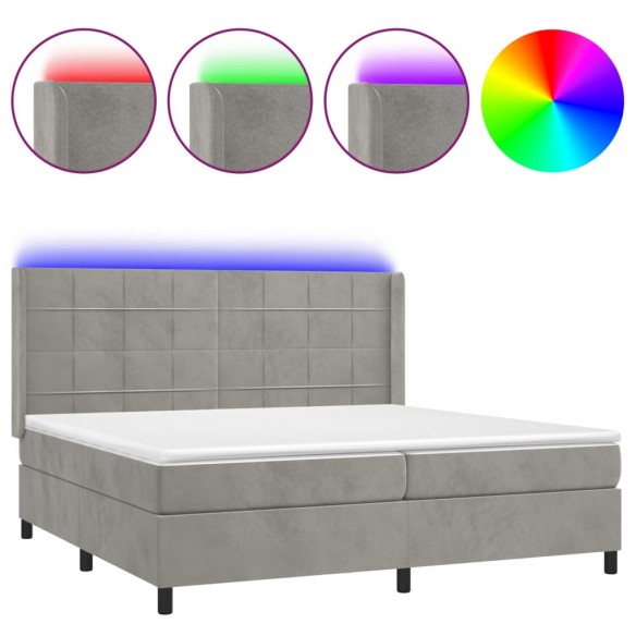 Cadre de lit matelas et LED Gris clair 200x200 cm