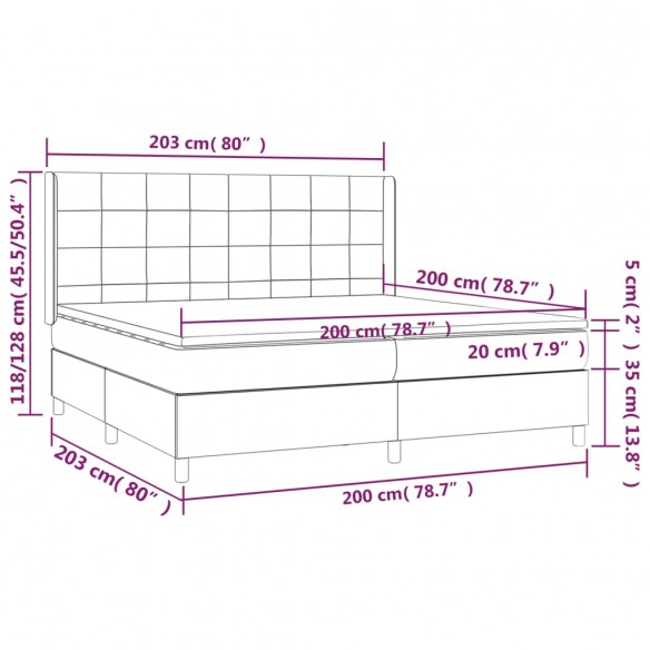 Cadre de lit matelas et LED Gris clair 200x200 cm