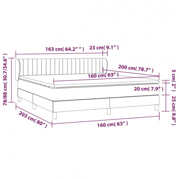 Cadre de lit avec matelas Noir 160x200 cm Tissu