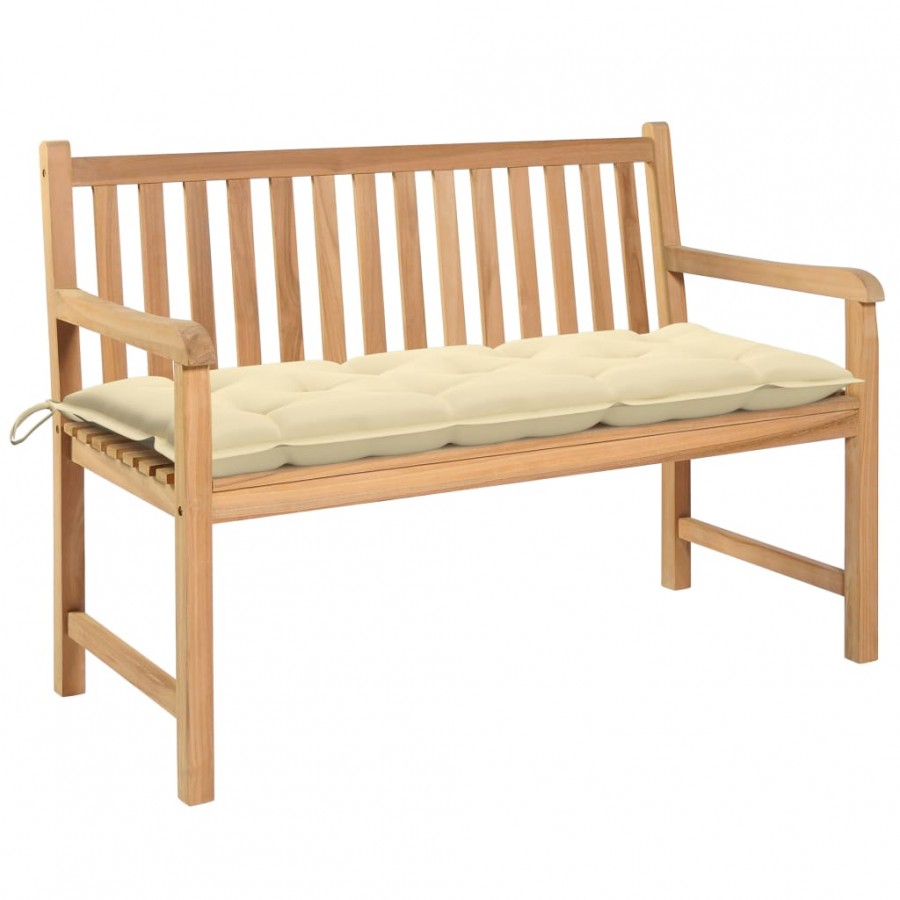 Banc de jardin avec coussin blanc crème 120 cm Bois de teck