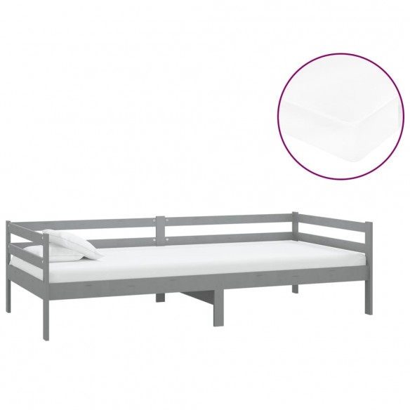 Lit de repos avec matelas 90x200 cm Gris Bois de pin massif