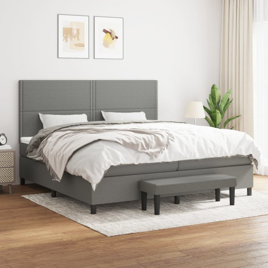 Cadre de lit avec matelas Gris foncé 200x200cm Tissu