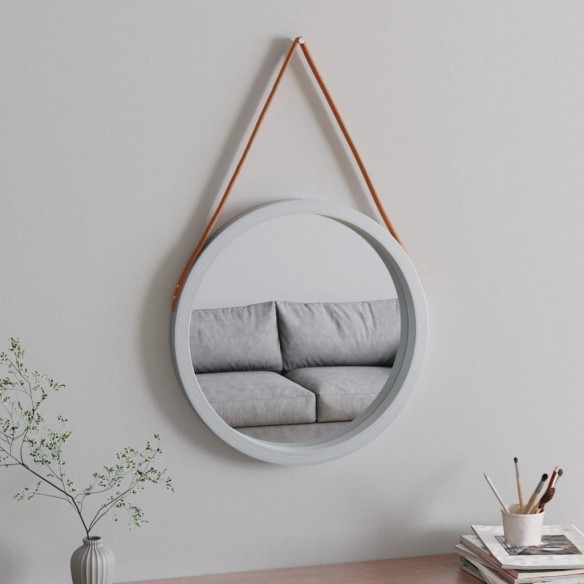 Miroir mural avec sangle Argenté Ø 55 cm