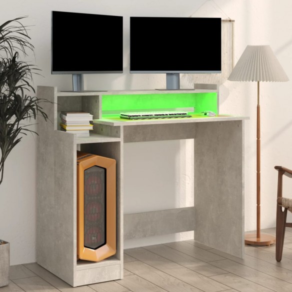 Bureau et lumières LED Gris béton 97x45x90 cm Bois d'ingénierie