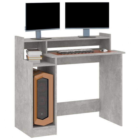 Bureau et lumières LED Gris béton 97x45x90 cm Bois d'ingénierie